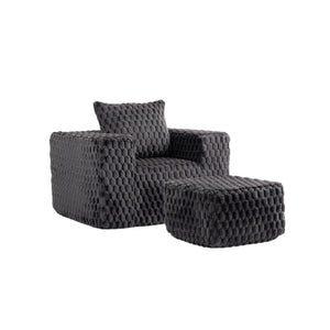 HomeRoots 42" Charcoal Chenille Arm Chair & Ottoman Set - Stylish Comfort for Living Room or Office Decor! 638095