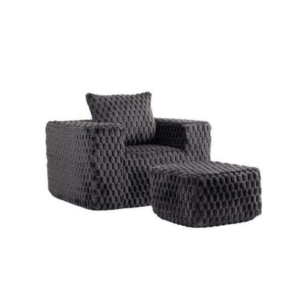 HomeRoots 42" Charcoal Chenille Arm Chair & Ottoman Set - Stylish Comfort for Living Room or Office Decor! 638095
