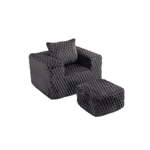 HomeRoots 42" Charcoal Chenille Arm Chair & Ottoman Set - Stylish Comfort for Living Room or Office Decor! 638095