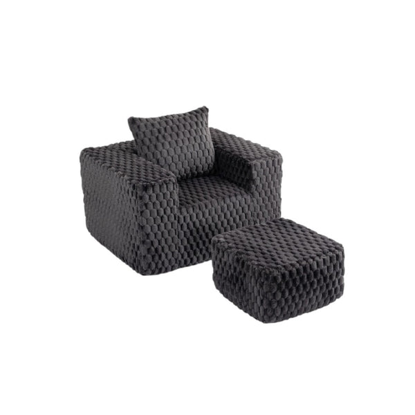 HomeRoots 42" Charcoal Chenille Arm Chair & Ottoman Set - Stylish Comfort for Living Room or Office Decor! 638095
