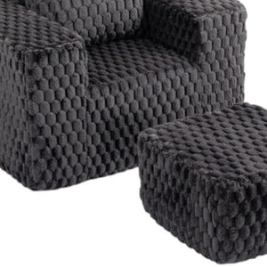 HomeRoots 42" Charcoal Chenille Arm Chair & Ottoman Set - Stylish Comfort for Living Room or Office Decor! 638095