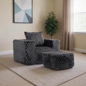 HomeRoots 42" Charcoal Chenille Arm Chair & Ottoman Set - Stylish Comfort for Living Room or Office Decor! 638095
