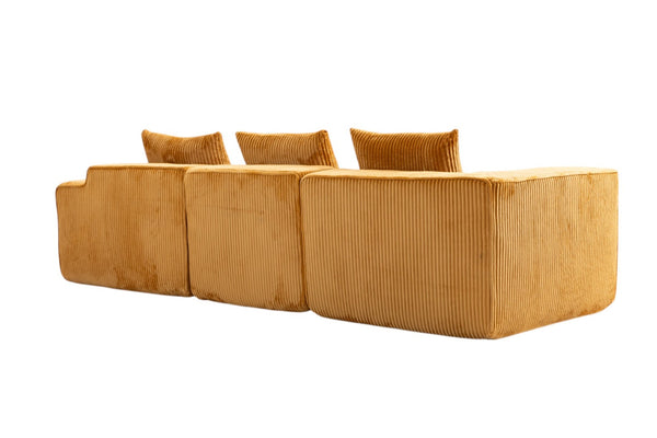 HomeRoots 111" Gold Corduroy Modular Sofa – Luxurious Ribbed Design with Compression Foam & Toss Pillows 638096