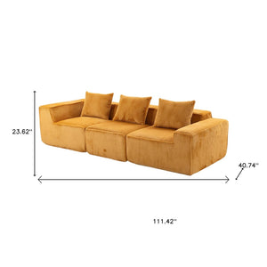 HomeRoots 111" Gold Corduroy Modular Sofa – Luxurious Ribbed Design with Compression Foam & Toss Pillows 638096