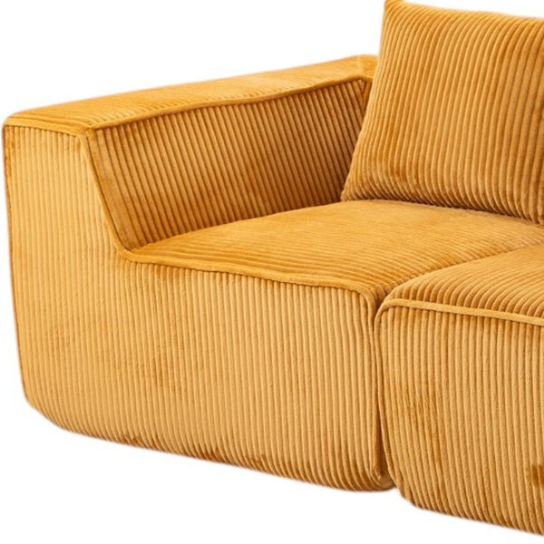 HomeRoots 111" Gold Corduroy Modular Sofa – Luxurious Ribbed Design with Compression Foam & Toss Pillows 638096