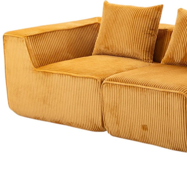 HomeRoots 111" Gold Corduroy Modular Sofa – Luxurious Ribbed Design with Compression Foam & Toss Pillows 638096