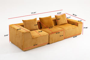 HomeRoots 111" Gold Corduroy Modular Sofa – Luxurious Ribbed Design with Compression Foam & Toss Pillows 638096