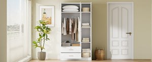 English Elm 3-door Mirrored Wardrobe with Full Length Dressing Mirror Drawers and Top Cabinet White LP006005AAK