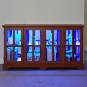 English Elm Vintage Led Curio Display Cabinet - Antique Oak Showcase With Adjustable Shelves & Bluetooth Lighting W1758P300120-GIGA