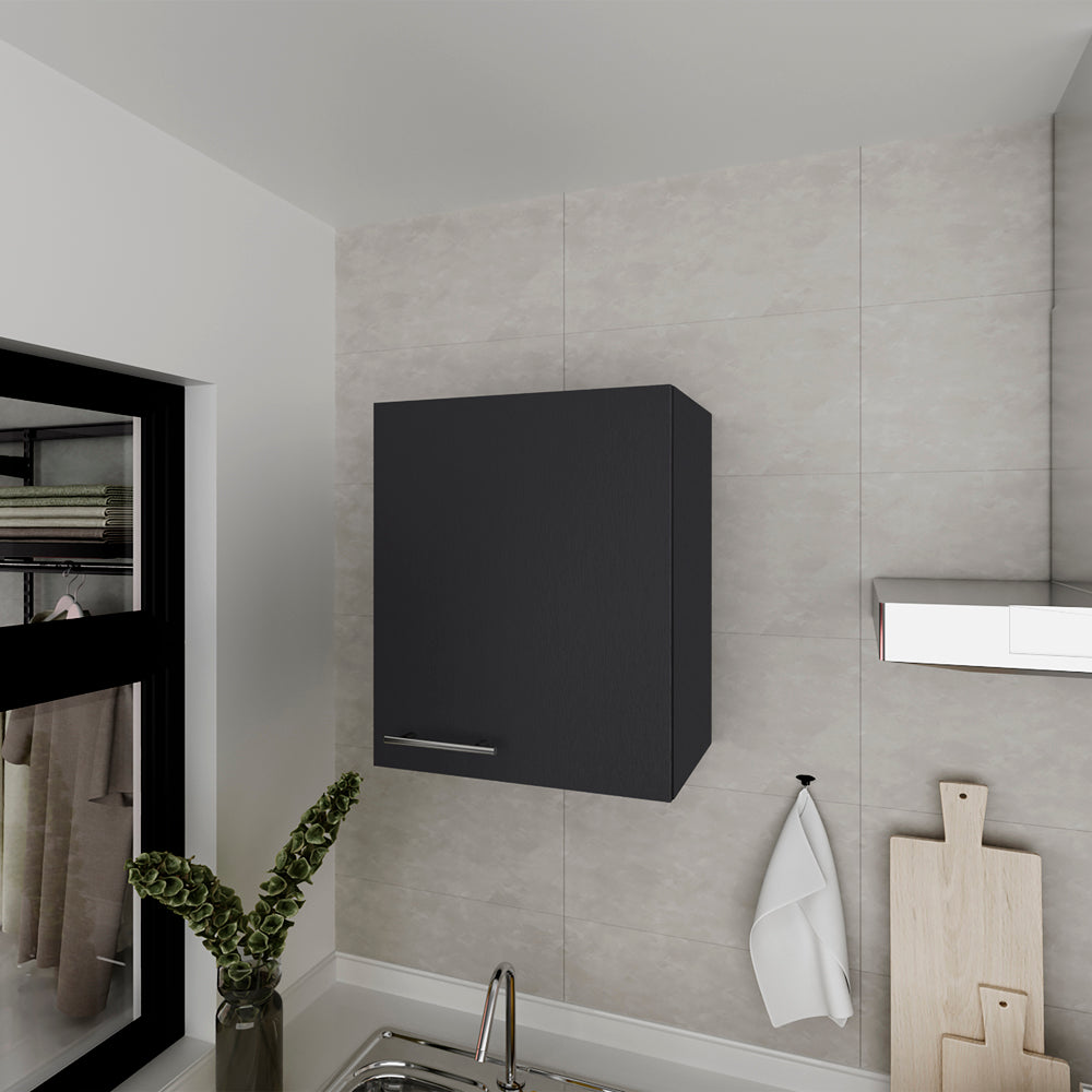 English Elm Wall Cabinet Dennard Black Engineered Wood, Wall-Mounted Kitchen Storage with 2 Shelves, Sleek Handle, Compact Durable Design B092P238703