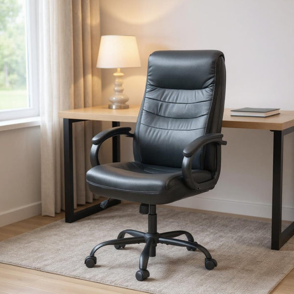 HomeRoots Black Adjustable Executive Office Chair - Ergonomic, Stylish, & Durable Design for Ultimate Comfort 638358