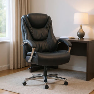 HomeRoots Set of Two Adjustable Height Swivel Rolling Office Chairs - Ergonomic Black & Silver Design 638362