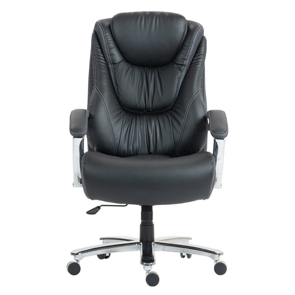 HomeRoots Set of Two Adjustable Height Swivel Rolling Office Chairs - Ergonomic Black & Silver Design 638362