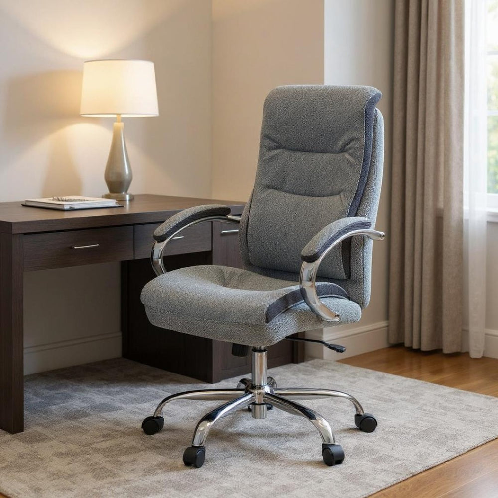 HomeRoots Gray Executive Office Chair - Adjustable Height, Ergonomic Support & Stylish Gray/Silver Design for Comfort 638364