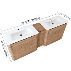 English Elm 84'' Freestanding Double Sink Bathroom Vanity Oak Finish Soft Close Storage Cabinet W999S00516