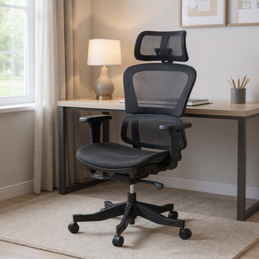 HomeRoots Set of Two Black Adjustable Office Chairs with Ergonomic Support and Rolling Casters for Comfort 638370