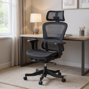 HomeRoots Set of Two Black Adjustable Office Chairs with Ergonomic Support and Rolling Casters for Comfort 638370