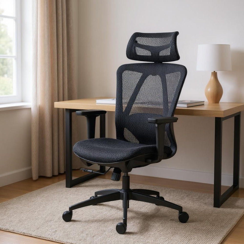 HomeRoots Black Ergonomic Adjustable Swivel Rolling Office Chair with Lumbar Support for Comfort & Style 638374