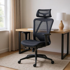 HomeRoots Black Ergonomic Adjustable Swivel Rolling Office Chair with Lumbar Support for Comfort & Style 638374