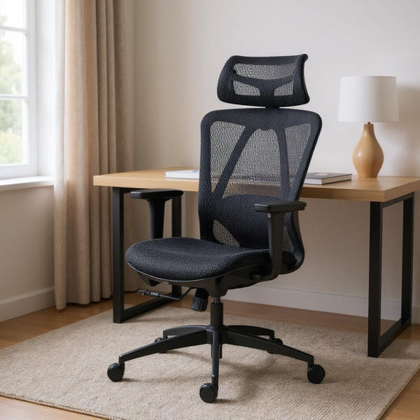 HomeRoots Black Ergonomic Adjustable Swivel Rolling Office Chair with Lumbar Support for Comfort & Style 638374