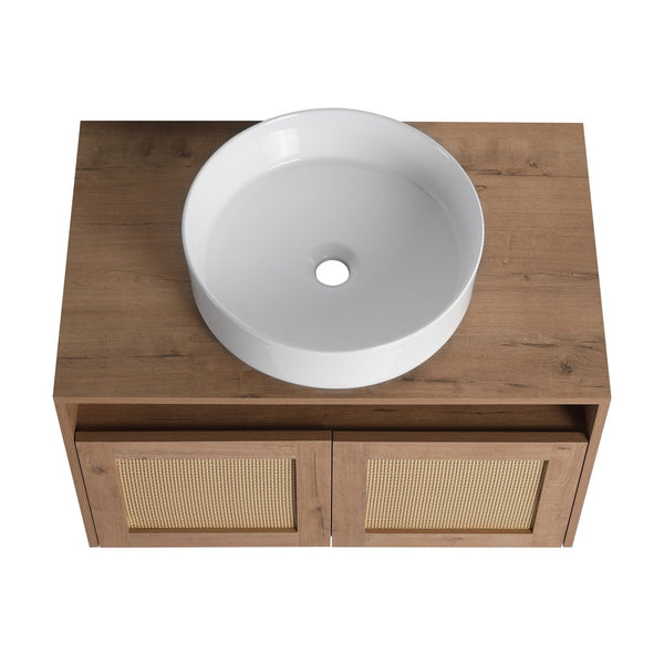 English Elm 30" Bathroom Vanity With Integrated Sink, Soft-Close Doors, & Modern Floating Design For Minimalist Space W999S00397