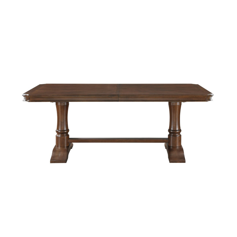 English Elm Formal Cherry Veneer Trestle Dining Table Seats 8 with Built-in Extension Leaf B011S01371