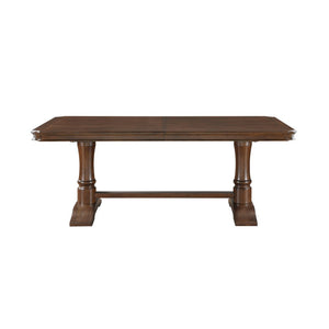 English Elm Formal Nine Piece Cherry Trestle Dining Set with Nailhead Upholstered Chairs Extendable B011S01374