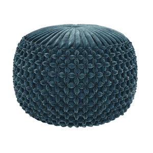 HomeRoots 20" Plush Blue Velvet Round Pouf Ottoman - Stylish Multi-Functional Accent for Modern Interiors 638502