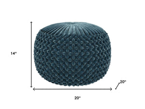 HomeRoots 20" Plush Blue Velvet Round Pouf Ottoman - Stylish Multi-Functional Accent for Modern Interiors 638502
