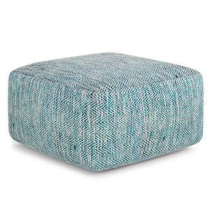HomeRoots 20" Blue Cotton Pouf Ottoman - Versatile Accent Seat & Cozy Footrest for Any Modern Living Space 638503