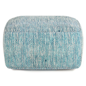 HomeRoots 20" Blue Cotton Pouf Ottoman - Versatile Accent Seat & Cozy Footrest for Any Modern Living Space 638503