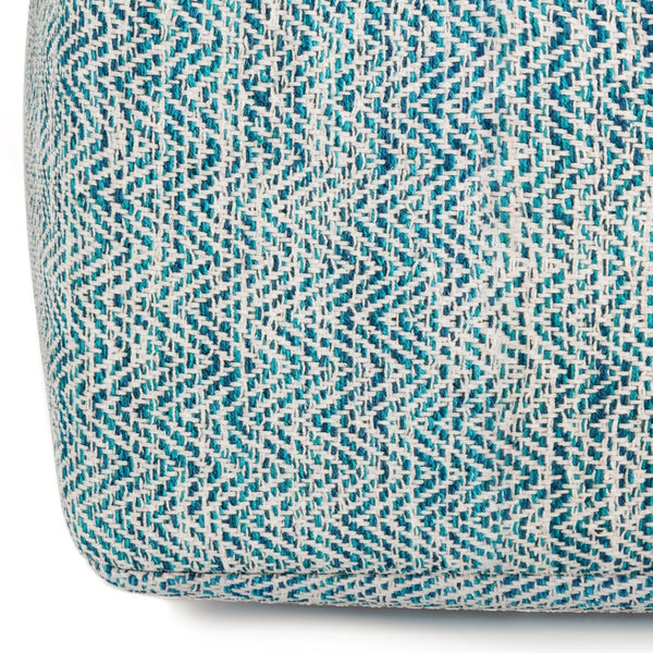 HomeRoots 20" Blue Cotton Pouf Ottoman - Versatile Accent Seat & Cozy Footrest for Any Modern Living Space 638503