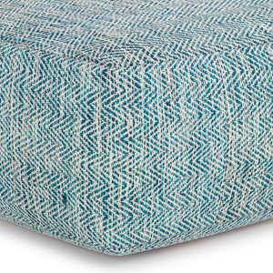 HomeRoots 20" Blue Cotton Pouf Ottoman - Versatile Accent Seat & Cozy Footrest for Any Modern Living Space 638503
