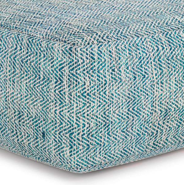 HomeRoots 20" Blue Cotton Pouf Ottoman - Versatile Accent Seat & Cozy Footrest for Any Modern Living Space 638503
