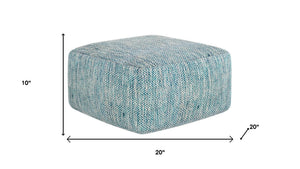 HomeRoots 20" Blue Cotton Pouf Ottoman - Versatile Accent Seat & Cozy Footrest for Any Modern Living Space 638503