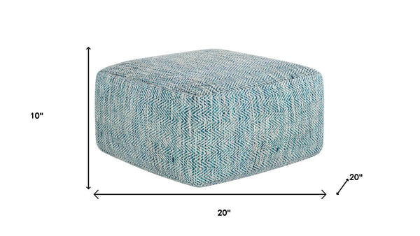 HomeRoots 20" Blue Cotton Pouf Ottoman - Versatile Accent Seat & Cozy Footrest for Any Modern Living Space 638503