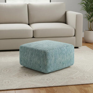 HomeRoots 20" Blue Cotton Pouf Ottoman - Versatile Accent Seat & Cozy Footrest for Any Modern Living Space 638503