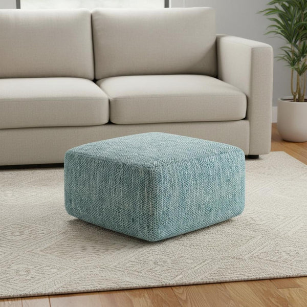 HomeRoots 20" Blue Cotton Pouf Ottoman - Versatile Accent Seat & Cozy Footrest for Any Modern Living Space 638503