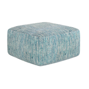 HomeRoots 20" Blue Cotton Pouf Ottoman - Versatile Accent Seat & Cozy Footrest for Any Modern Living Space 638503