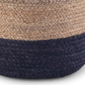 HomeRoots 18" Blue Jute Round Pouf Ottoman - Stylish, Multi-Functional Coastal Accent for Living Spaces & More 638505