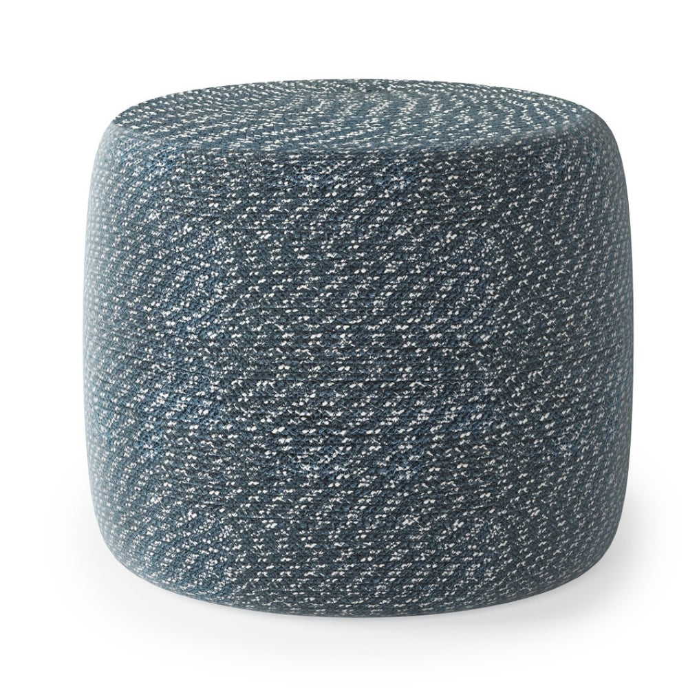 HomeRoots 20" Blue Cotton Round Pouf Ottoman - Versatile Accent for Comfort, Seating & Stylish Decor Update 638506