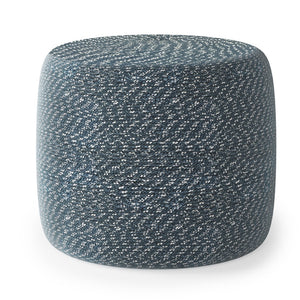 HomeRoots 20" Blue Cotton Round Pouf Ottoman - Versatile Accent for Comfort, Seating & Stylish Decor Update 638506