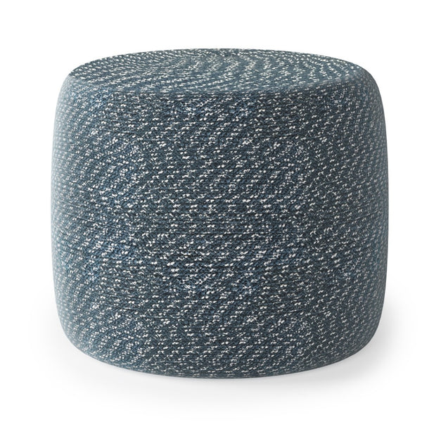 HomeRoots 20" Blue Cotton Round Pouf Ottoman - Versatile Accent for Comfort, Seating & Stylish Decor Update 638506