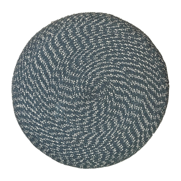 HomeRoots 20" Blue Cotton Round Pouf Ottoman - Versatile Accent for Comfort, Seating & Stylish Decor Update 638506