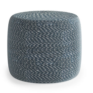 HomeRoots 20" Blue Cotton Round Pouf Ottoman - Versatile Accent for Comfort, Seating & Stylish Decor Update 638506