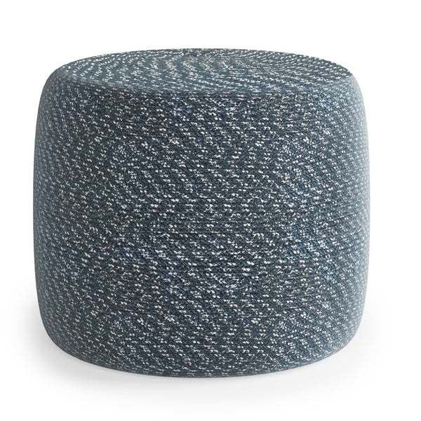 HomeRoots 20" Blue Cotton Round Pouf Ottoman - Versatile Accent for Comfort, Seating & Stylish Decor Update 638506