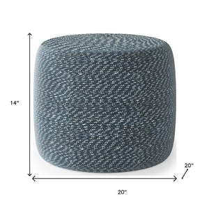 HomeRoots 20" Blue Cotton Round Pouf Ottoman - Versatile Accent for Comfort, Seating & Stylish Decor Update 638506