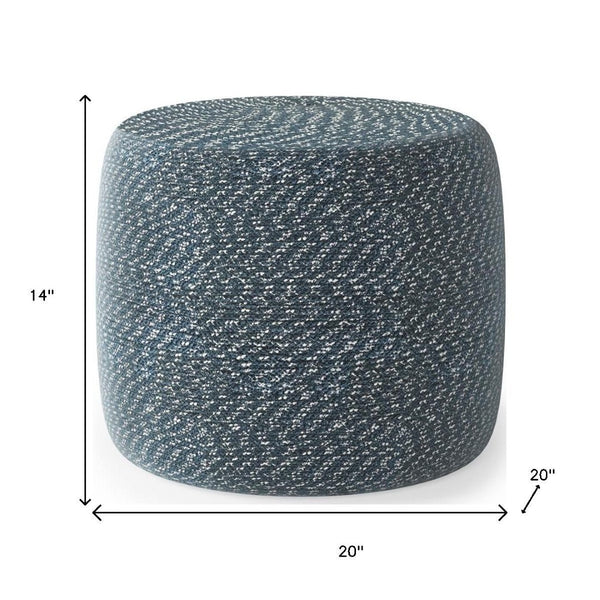 HomeRoots 20" Blue Cotton Round Pouf Ottoman - Versatile Accent for Comfort, Seating & Stylish Decor Update 638506
