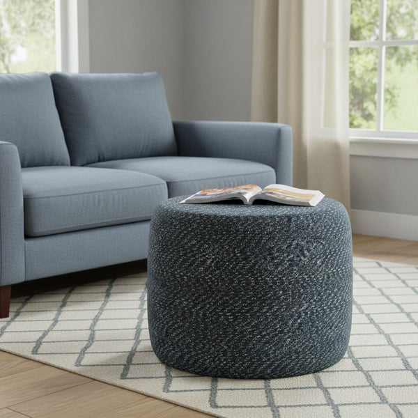 HomeRoots 20" Blue Cotton Round Pouf Ottoman - Versatile Accent for Comfort, Seating & Stylish Decor Update 638506