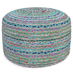 HomeRoots 20" Green Jute Round Pouf Ottoman – Stylish Bohemian Footrest, Extra Seat & Casual Décor Accent 638507